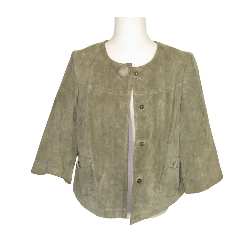 AMX Genuine Suede Leather 3/4 Sleeve Snap Front Short Boho Jacket Size Small